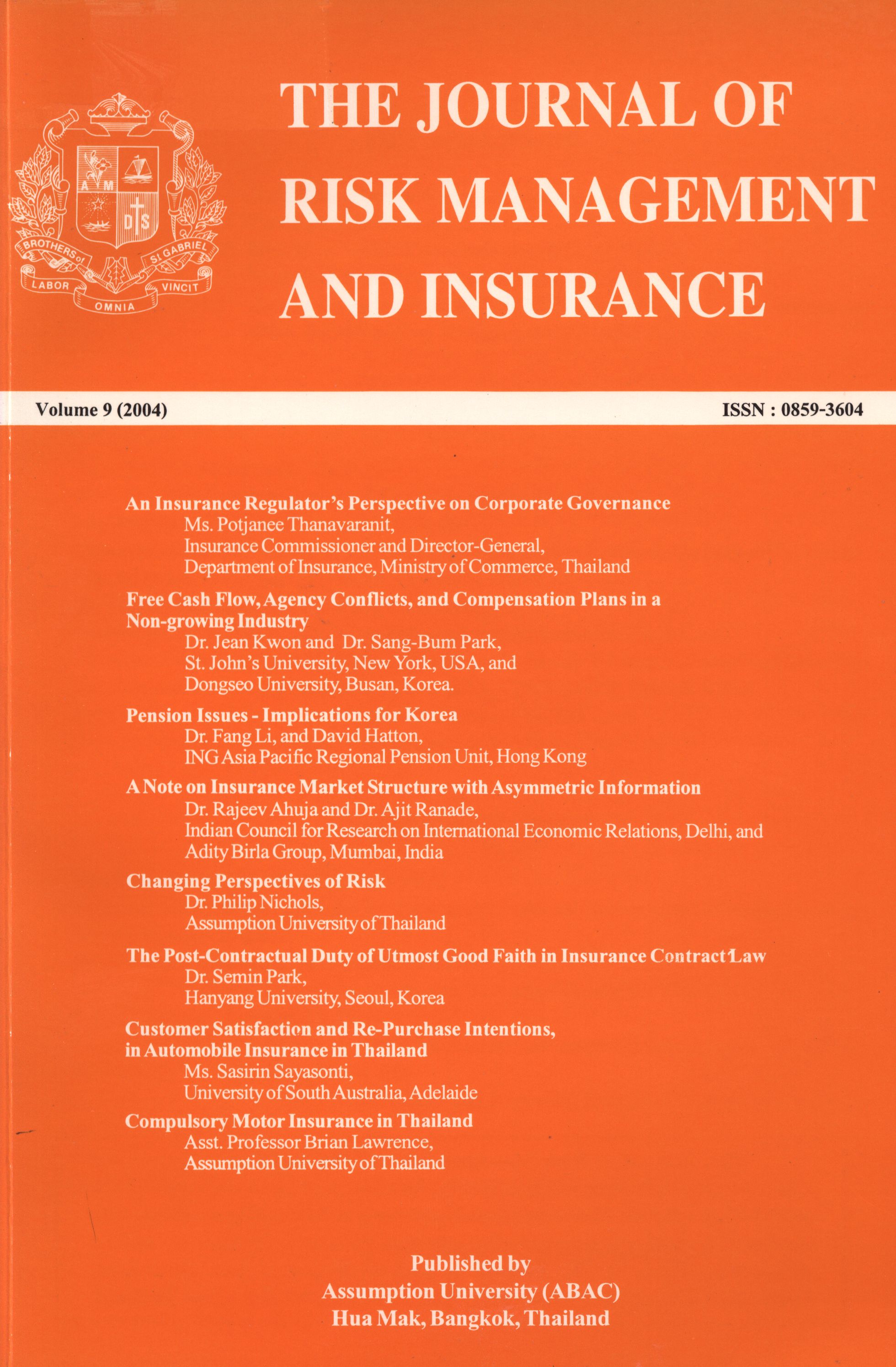 					View Vol. 9 No. 1 (2004): The Journal of Risk Management and Insurance
				