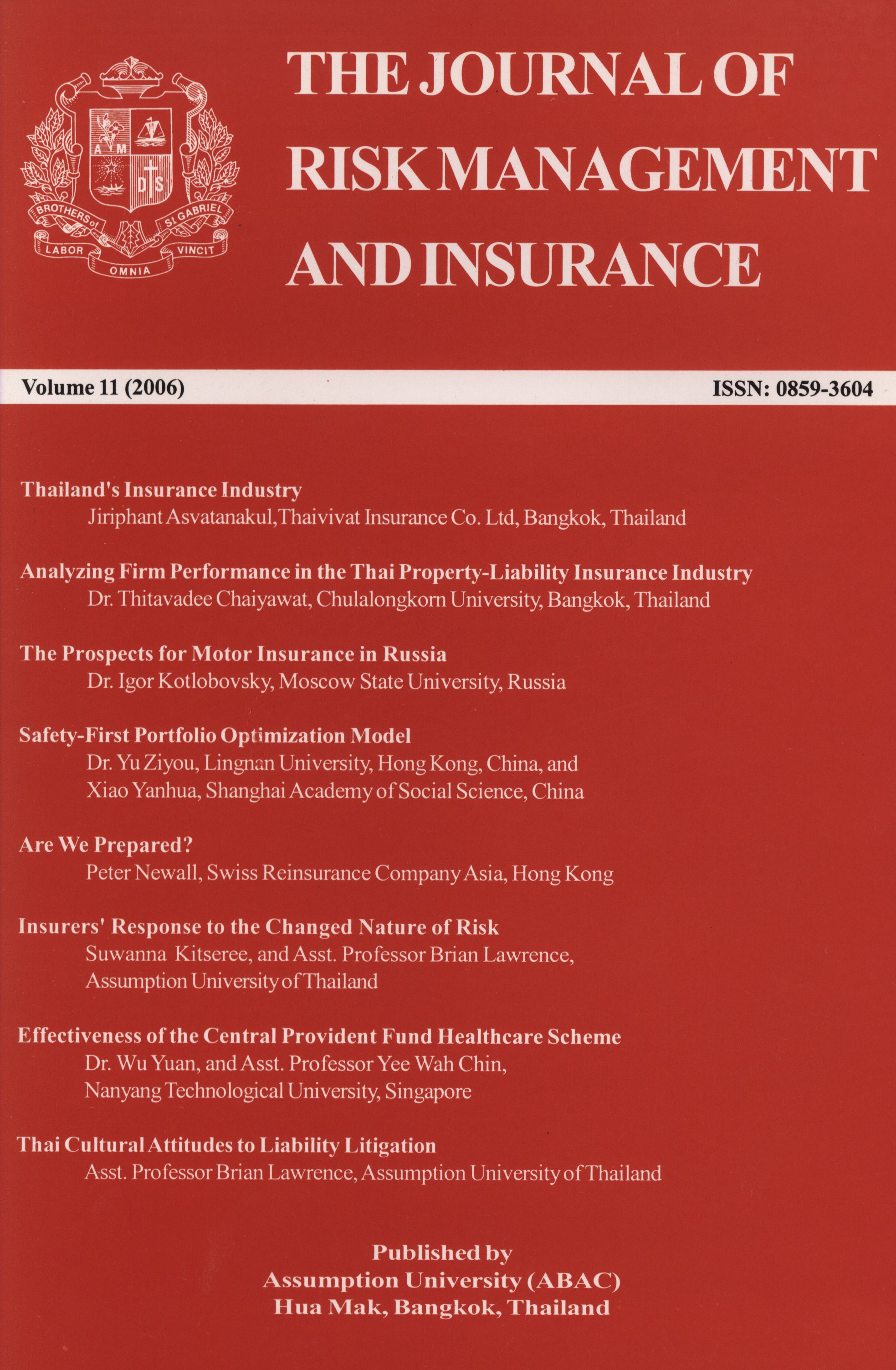 					View Vol. 11 No. 1 (2006): The Journal of Risk Management and Insurance
				