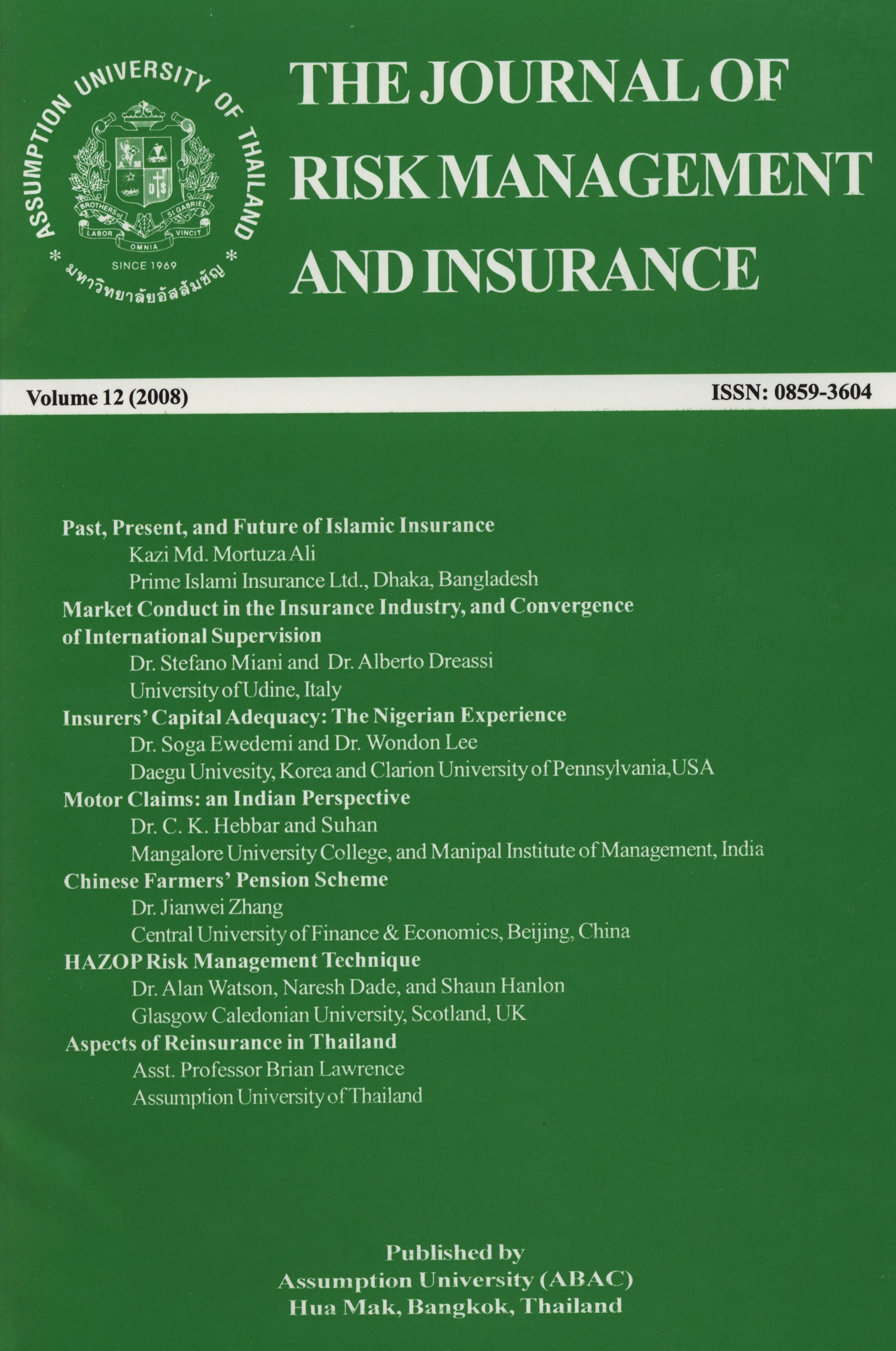 					View Vol. 12 No. 1 (2008): The Journal of Risk Management and Insurance
				