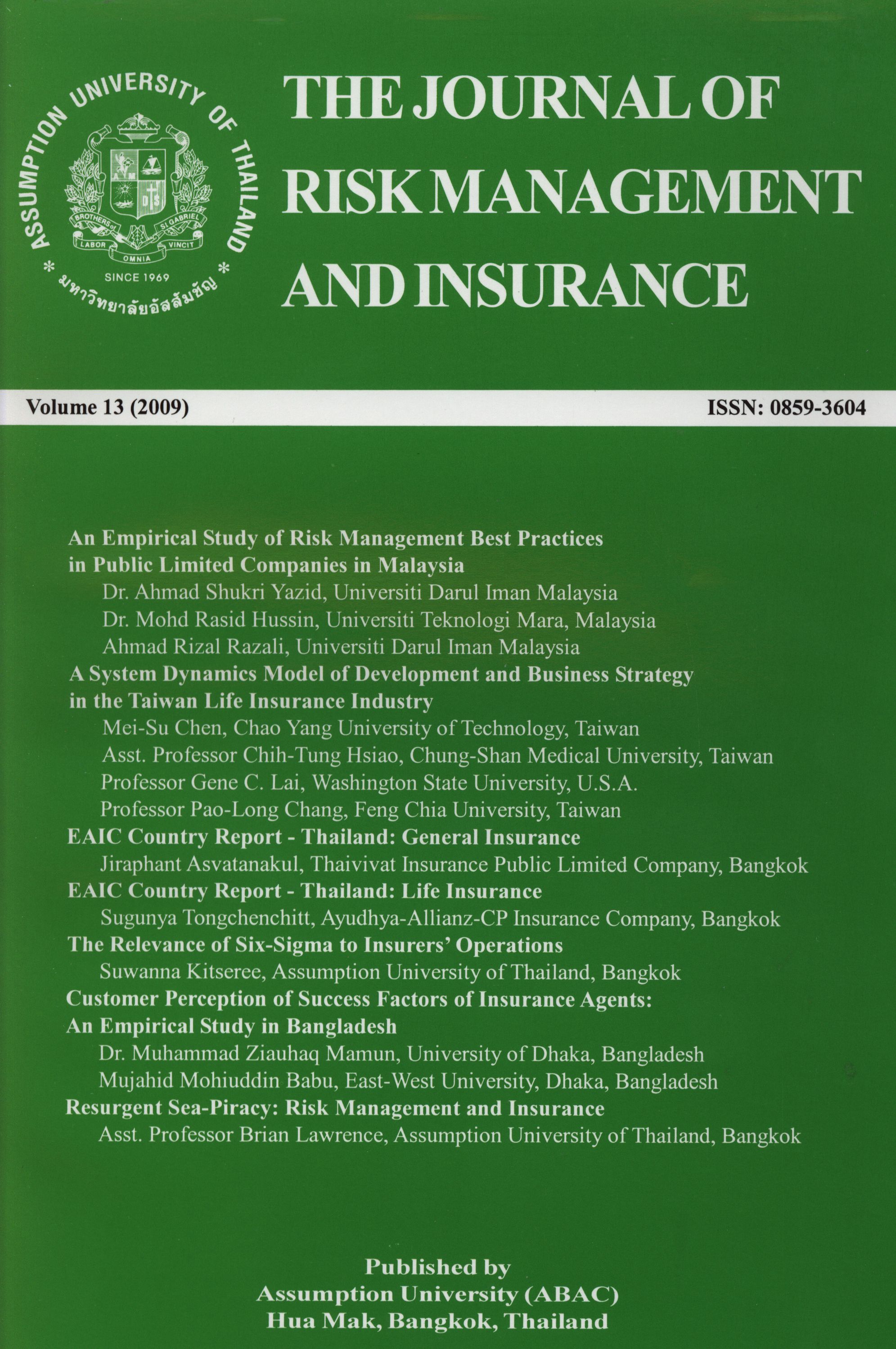 					View Vol. 13 No. 1 (2009): The Journal of Risk Management and Insurance
				