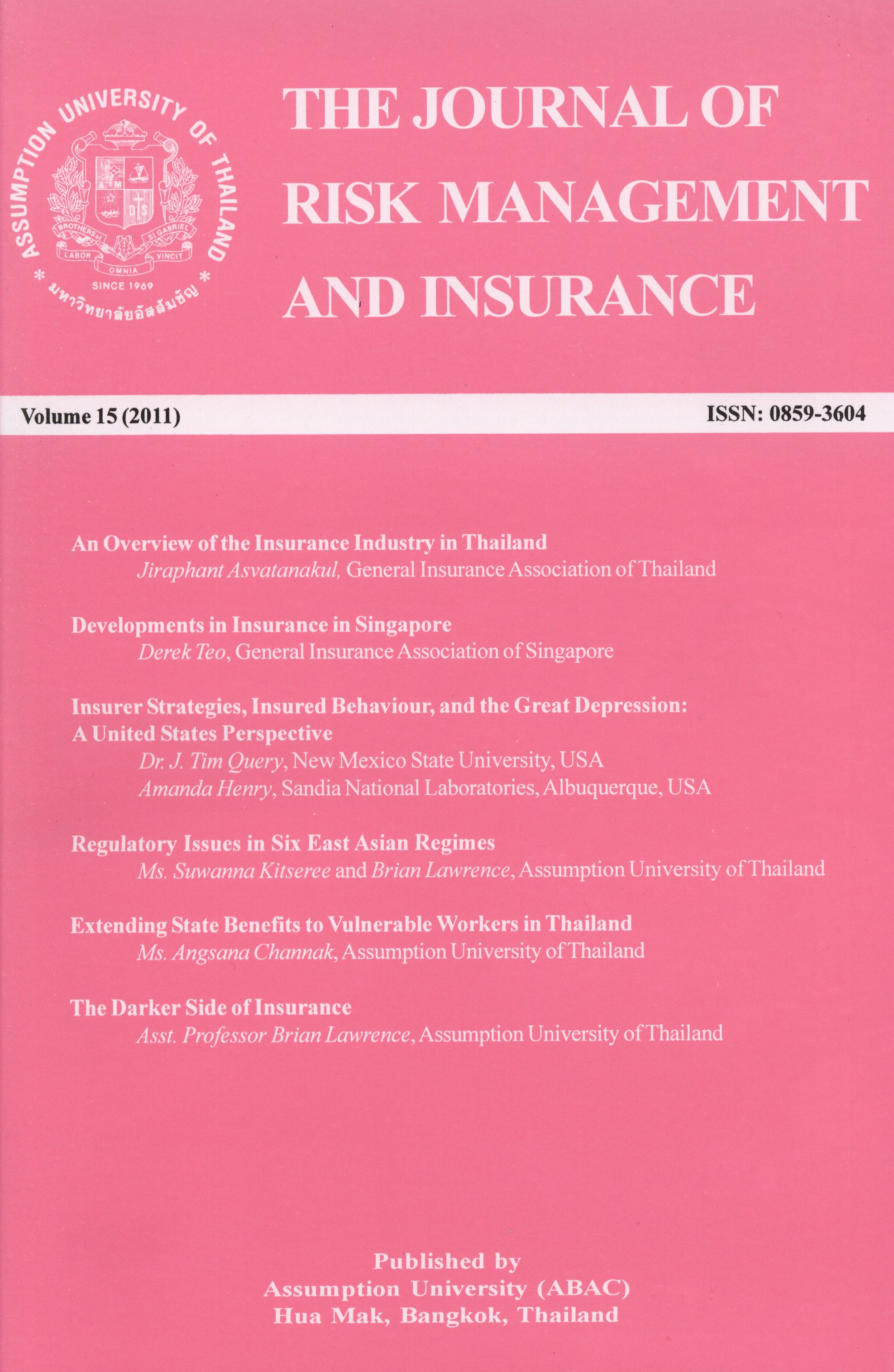 					View Vol. 15 No. 1 (2011): The Journal of Risk Management and Insurance
				