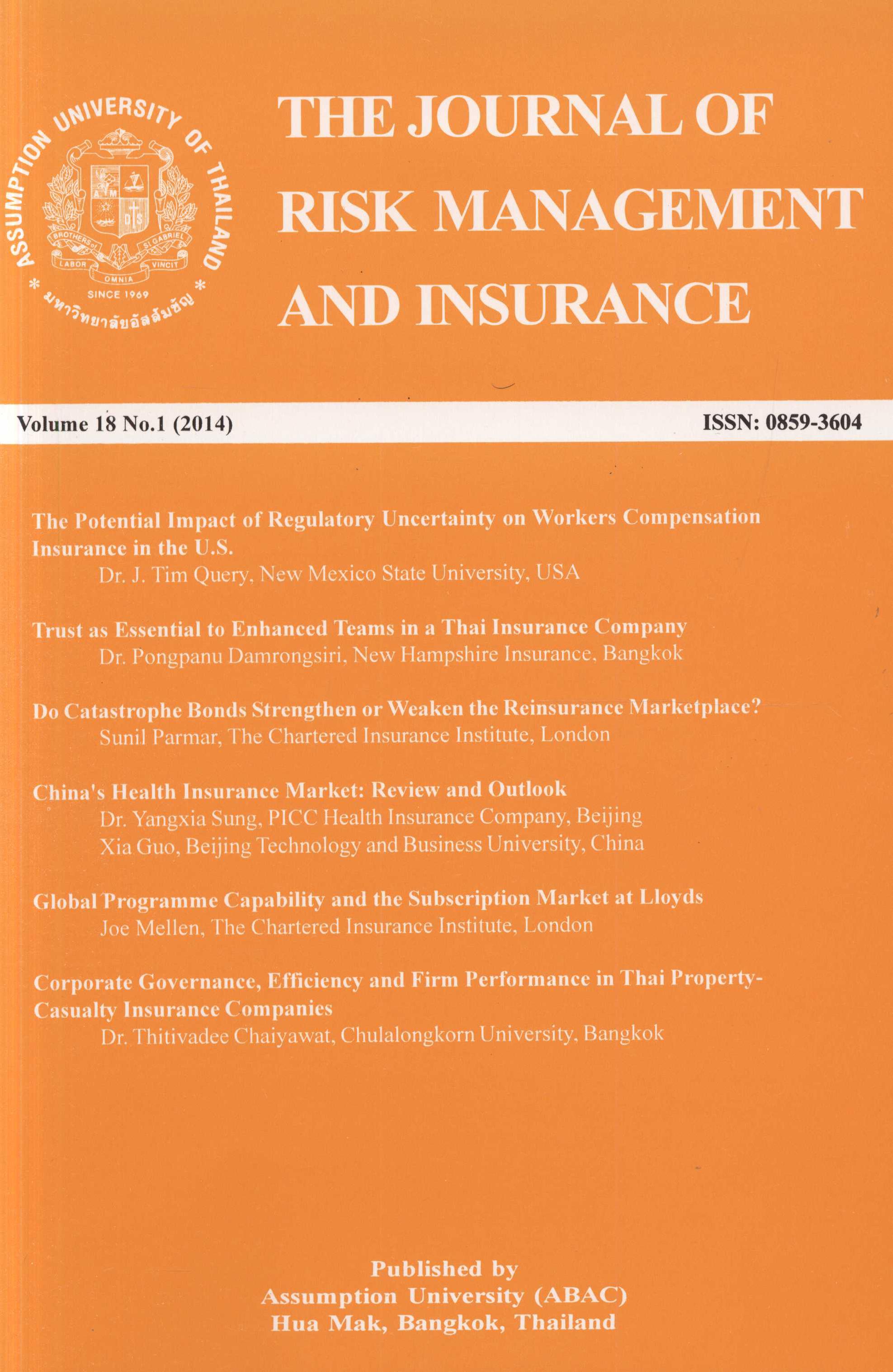 					View Vol. 18 No. 1 (2014): The Journal of Risk Management and Insurance
				