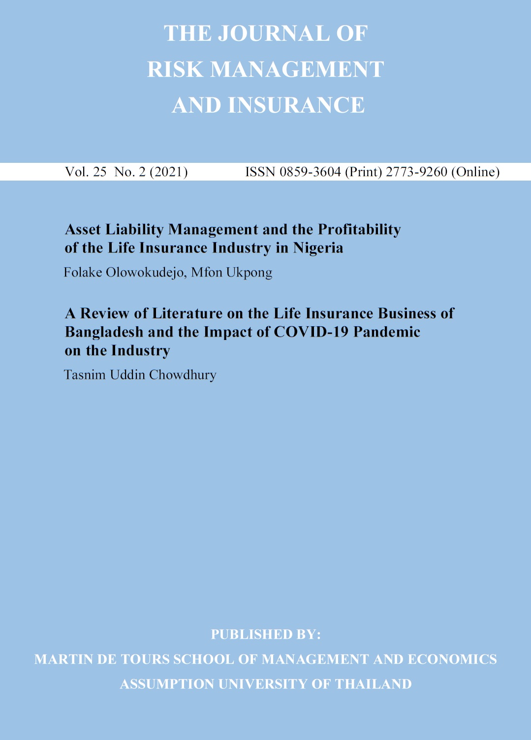 					View Vol. 25 No. 2 (2021): The Journal of Risk Management and Insurance
				