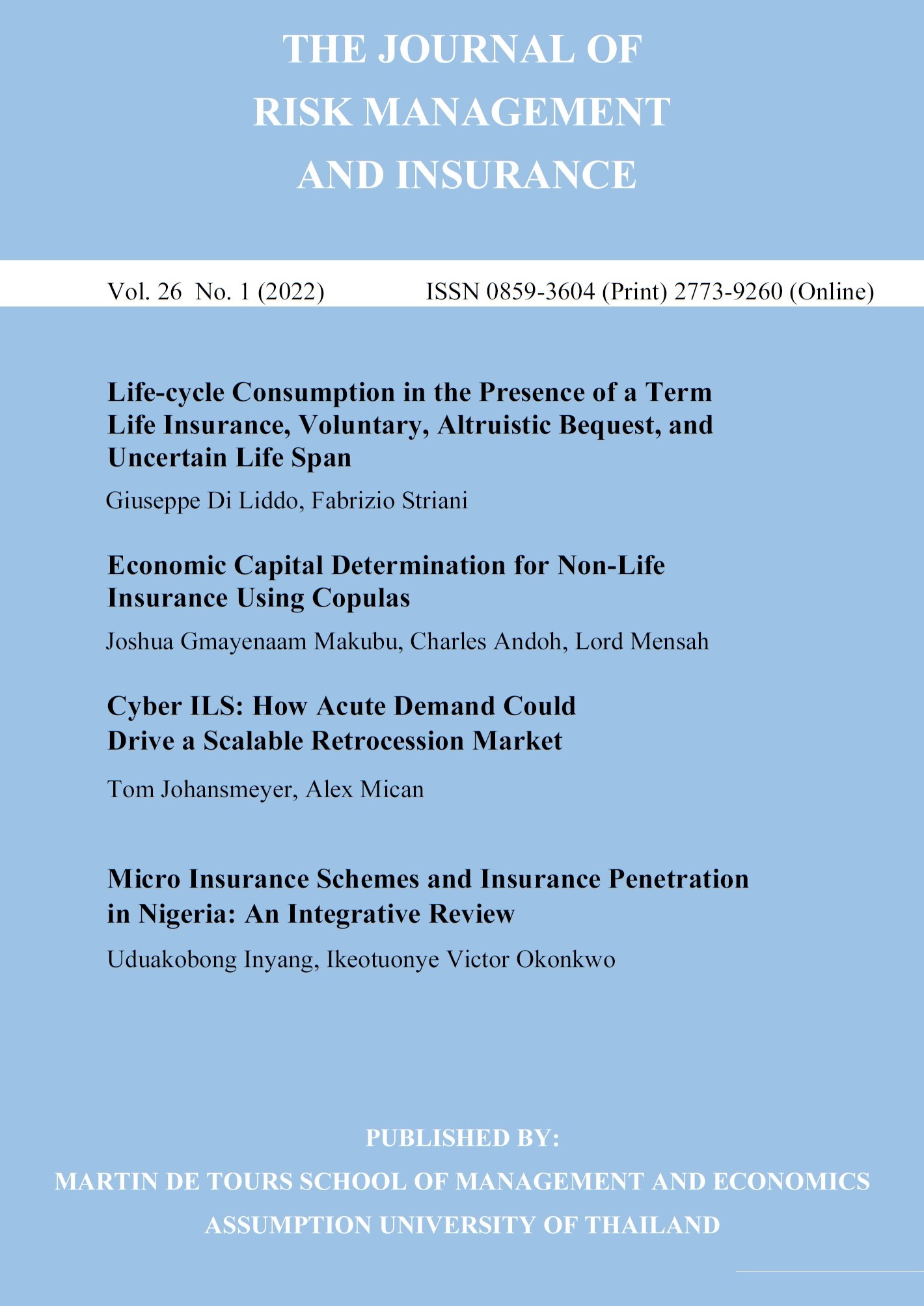 					View Vol. 26 No. 1 (2022): The Journal of Risk Management and Insurance
				