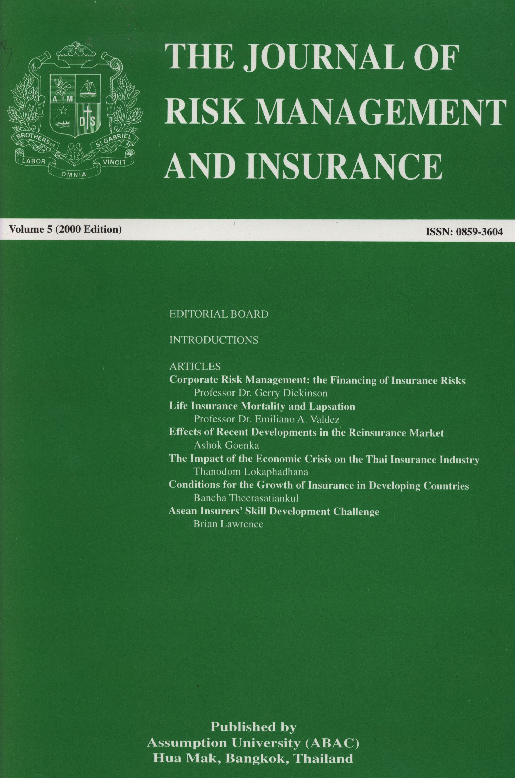 					View Vol. 5 No. 1 (2000): The Journal of Risk Management and Insurance
				